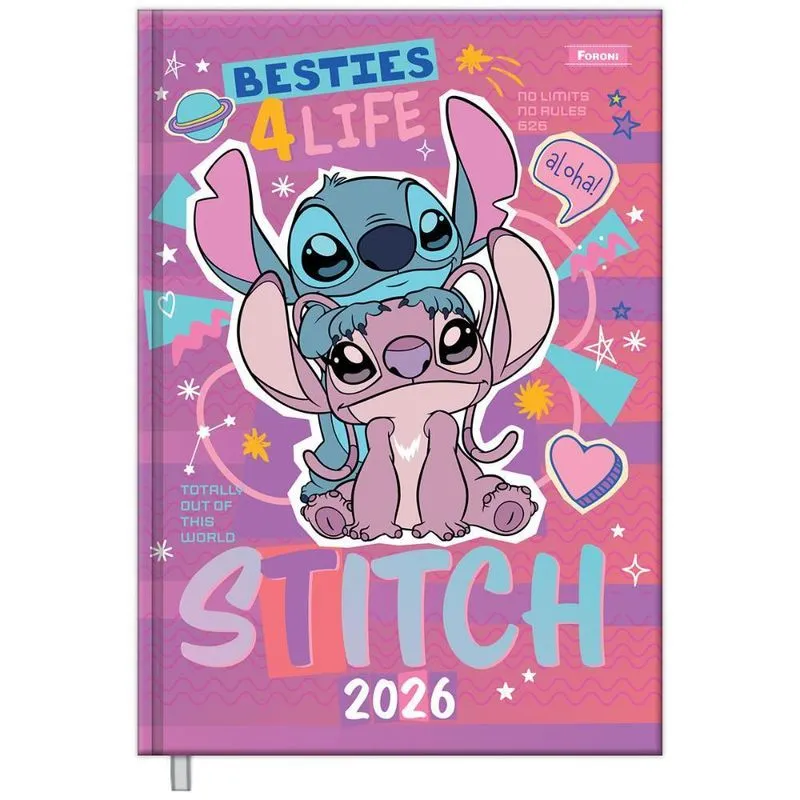 Agenda Diária 2026 Cost 135x192mm Stitch Angel Rosa Foroni