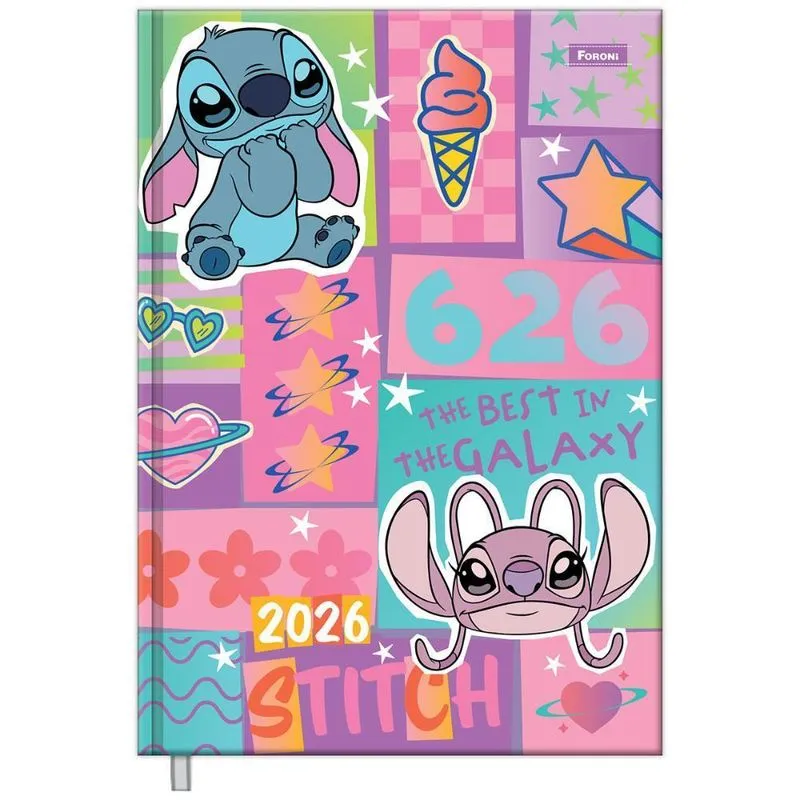 Agenda Diária 2026 Cost 135x192mm Stitch Angel 626 Foroni