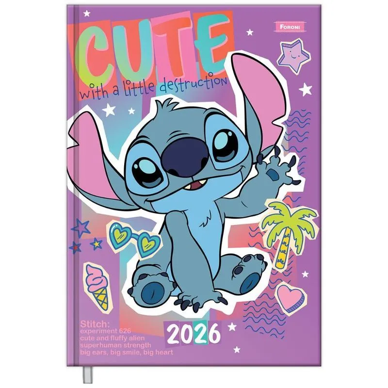 Agenda Diária 2026 Cost 135x192mm Stitch Cute Roxo Foroni