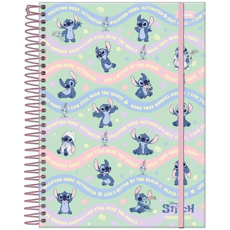 Planner Semanal 2026 Espiral 177x240mm Stitch Verde Foroni