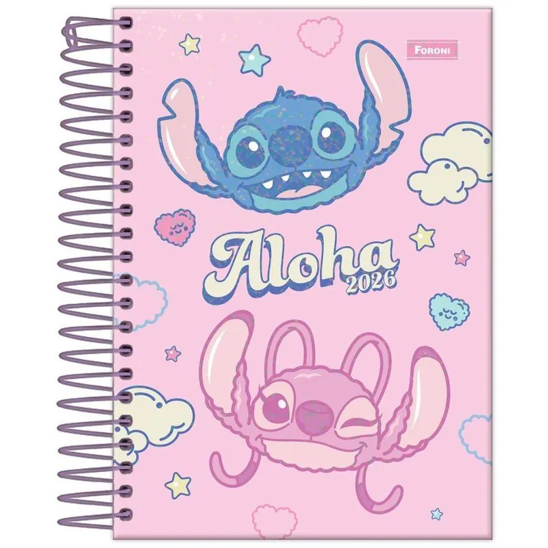 Agenda Diária 2026 Esp 117x164mm Stitch Aloha Rosa Foroni