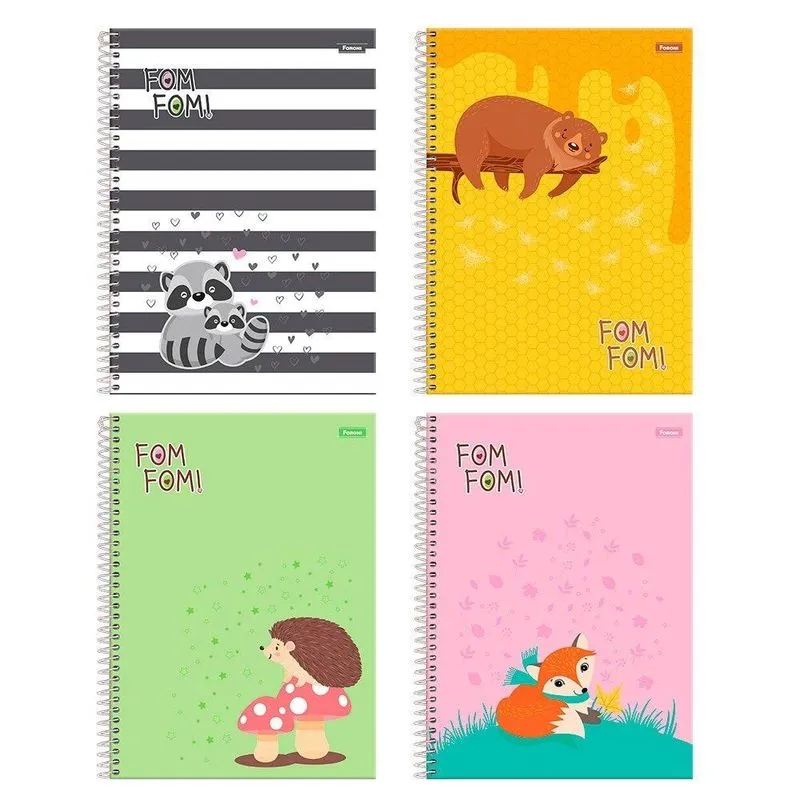 Caderno Espiral Foroni Universitário Capa Dura 10 Matérias Fom Fom 160 Folhas - Embalagem Com 4 Unidades