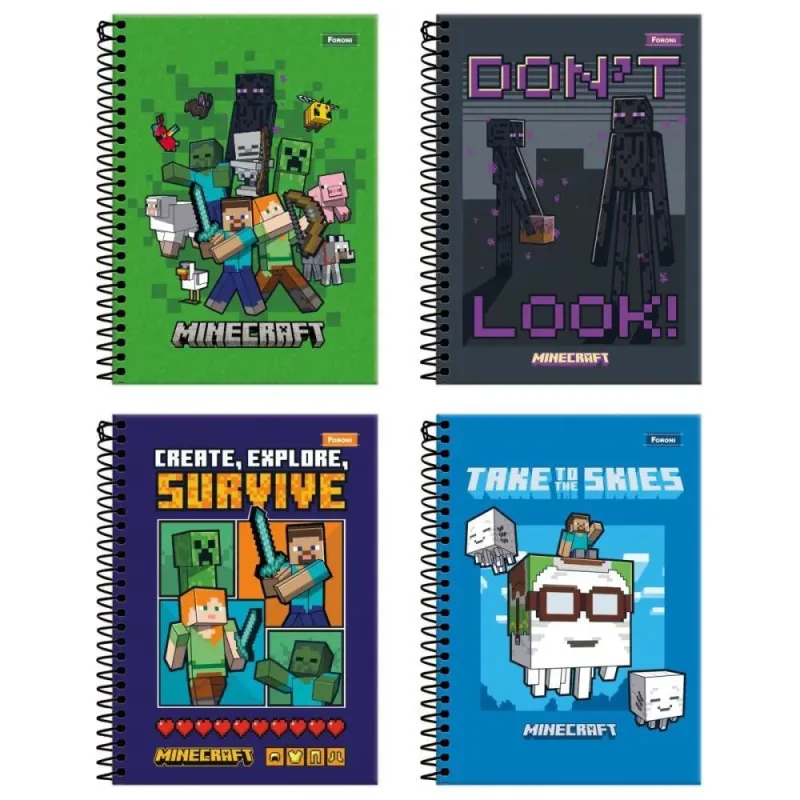 Caderno Espiral 1/4 Capa Dura Minecraft 80FLS.