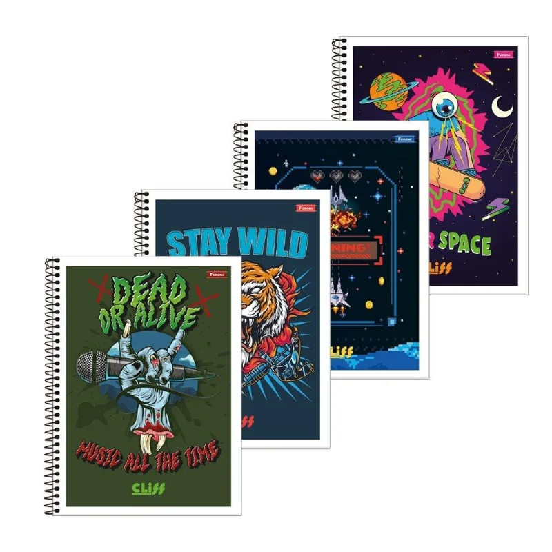 Caderno Espiral Foroni Universitário | Capa Flexível Cliff 10 Matérias 160 Folhas - Embalagem Com 4 Unidades (sortido)