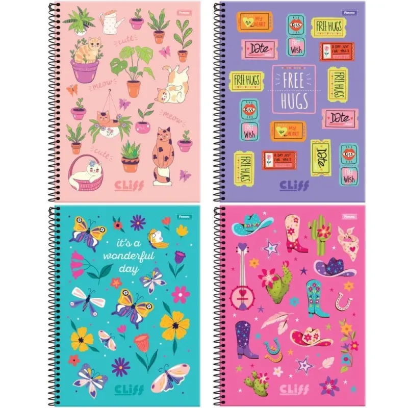 Caderno 12X1 Capa Dura CLIFF Feminino 192FLS.