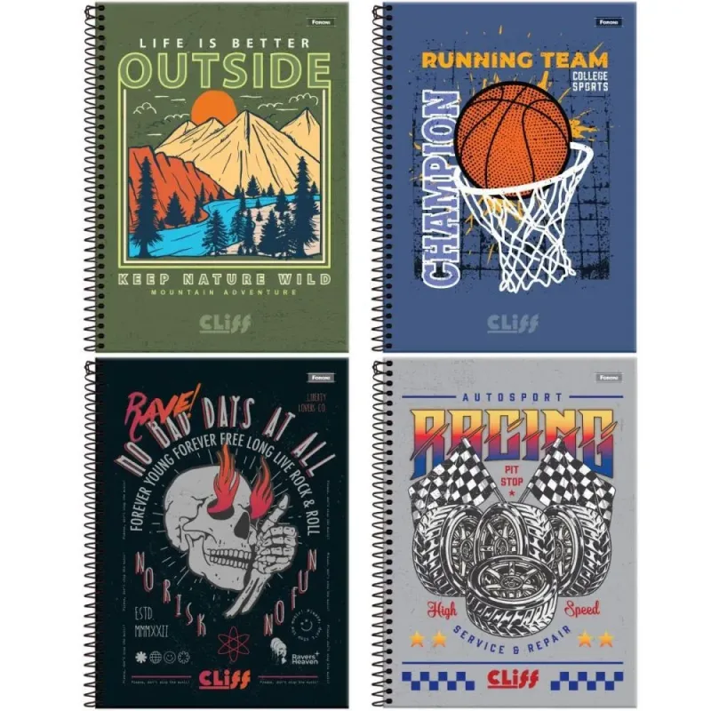Caderno 12X1 Capa Dura CLIFF Masculino 192FLS.