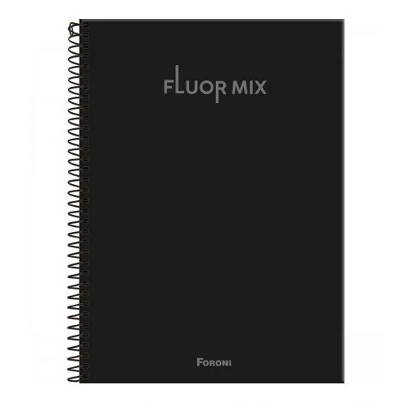 Caderno universitário 10 matérias 160fls capa pp foroni fluor mix preto