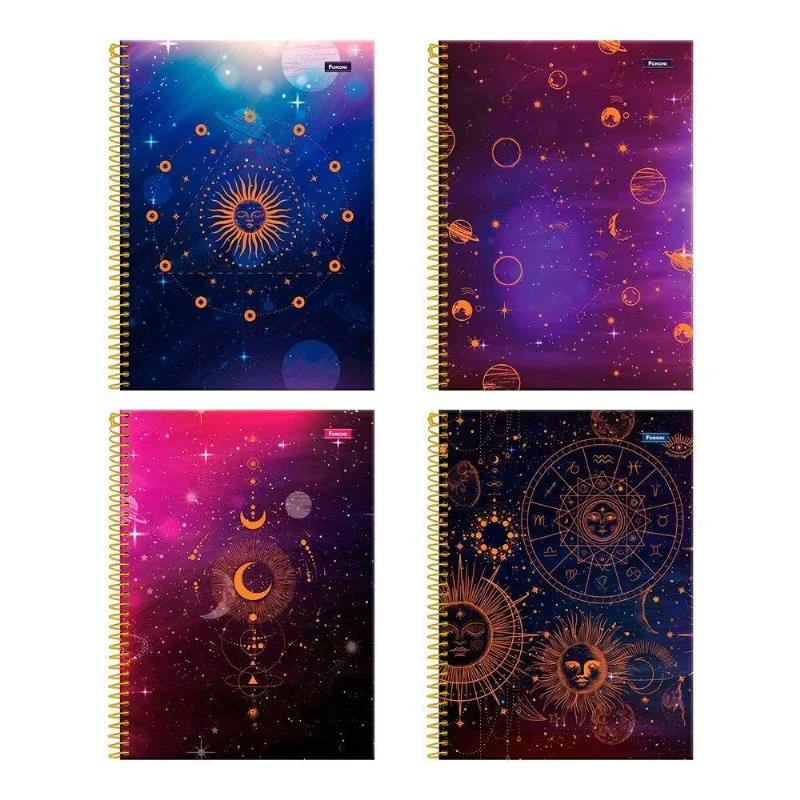 Caderno Espiral Foroni Universitário Capa Dura Cosmos 10 Matérias 160 Folhas - Embalagem Com 4 Unidades