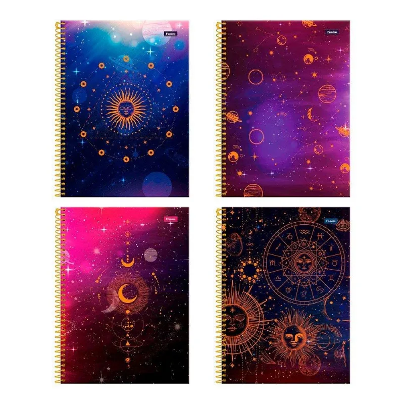 Caderno Espiral Foroni Universitário Capa Dura Cosmos 15 Matérias 240 Folhas - Embalagem Com 2 Unidades