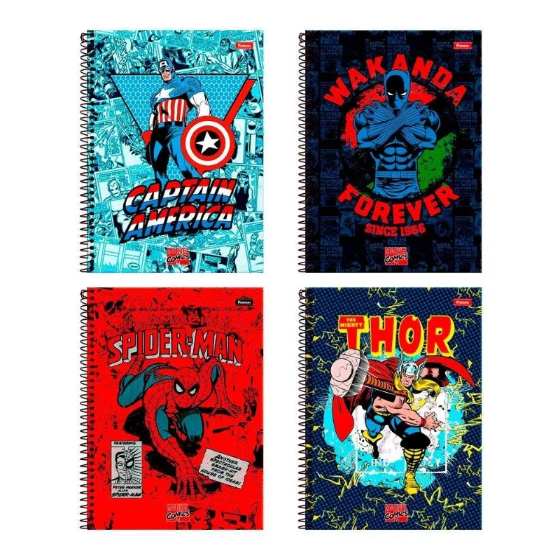 Caderno Espiral Foroni Universitário Capa Dura Marvel 15 Matérias 240 Folhas - Embalagem Com 2 Unidades