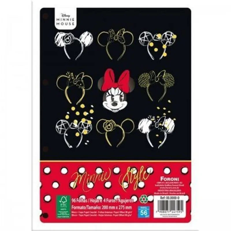 Bloco Para Fichario Foroflex 80 Folhas Minnie Vintage Foroni