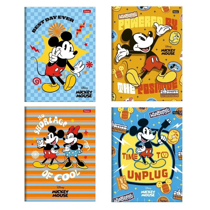 Caderno pequeno brochura 80 folhas capa dura foroni - mickey mouse - kit C/10