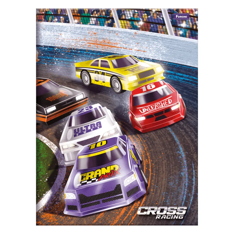 Caderno Foroni Cross Racing 01 Matéria Capa Dura Brochurão com 80 Folhas