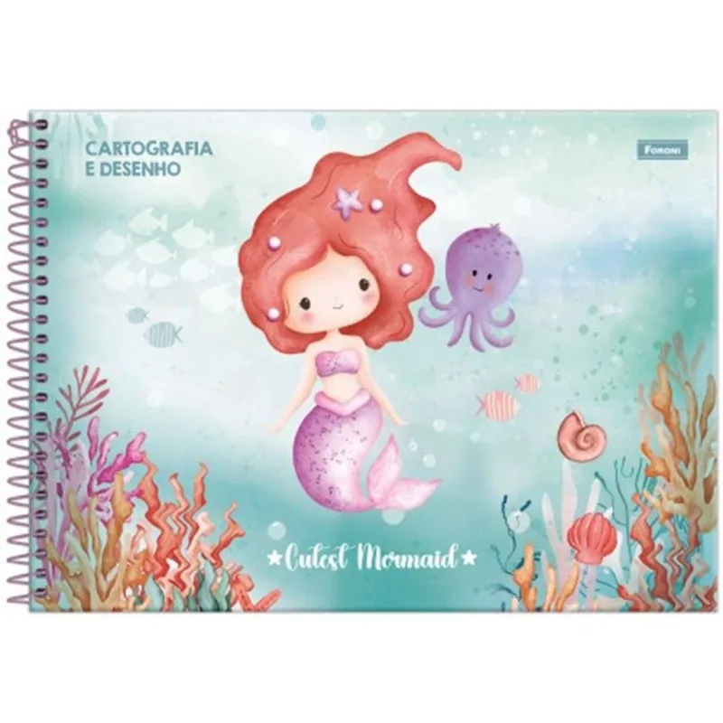 Caderno Infantil De Cartografia E Desenho 80 Folhas- Sereias