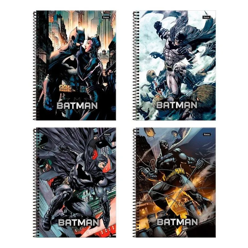 Caderno Espiral Foroni Universitário Capa Dura Batman 1 Matéria 80 Folhas - Embalagem Com 4 Unidades