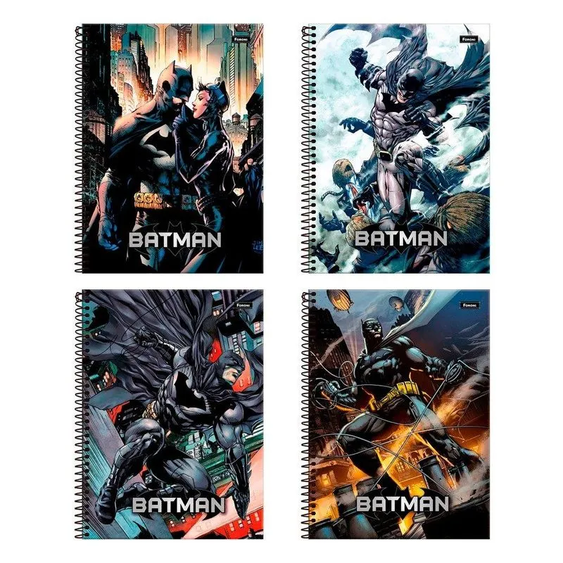 Caderno Espiral Foroni Universitário Capa Dura Batman 10 Matérias 160 Folhas - Embalagem Com 4 Unidades