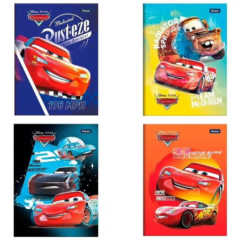 Caderno Costurado Foroni 1/4 Capa Dura Carros 80 Folhas - Embalagem Com 10 Unidades