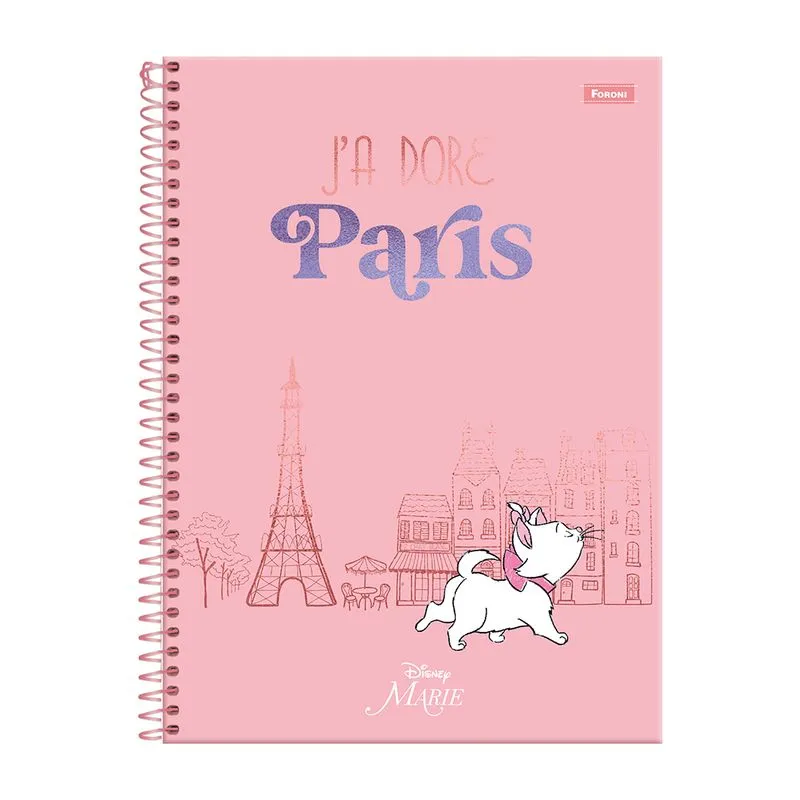 Caderno Universitário Foroni Espiral Capa Dura Disney Marie 1 Matéria 80 Folhas - Item Sortido