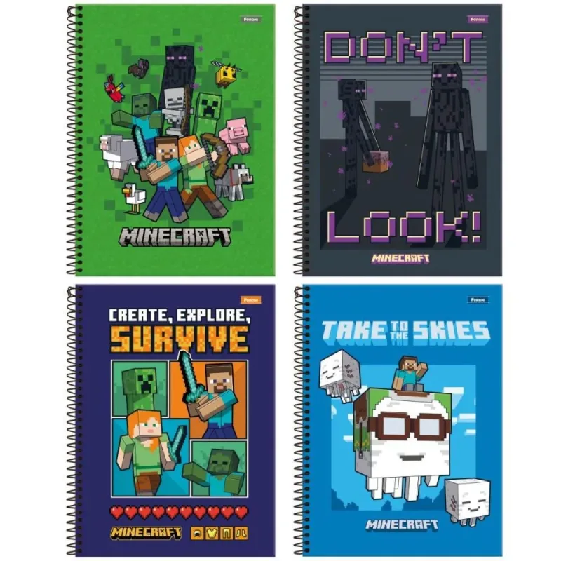 Caderno 01X1 Capa Dura Minecraft 80FLS.