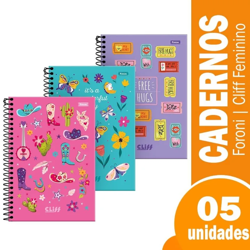 Caderno Espiral 1/4 Capa Dura Foroni Cliff Feminino 5x160fls
