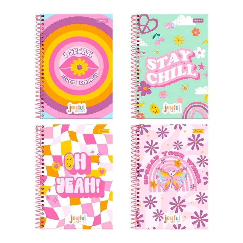 Caderno Espiral Foroni Universitário Capa Dura Joyfull 15 Matérias 240 Folhas - Embalagem Com 2 Unidades