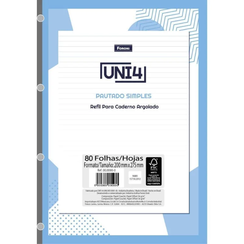 Bloco para Fichario Universit. UNI 4 Branco 80FLS.