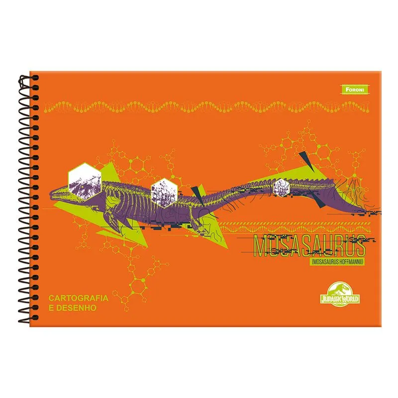 Caderno Cartografia Foroni Espiral Capa Dura Jurassic World 80 Folhas