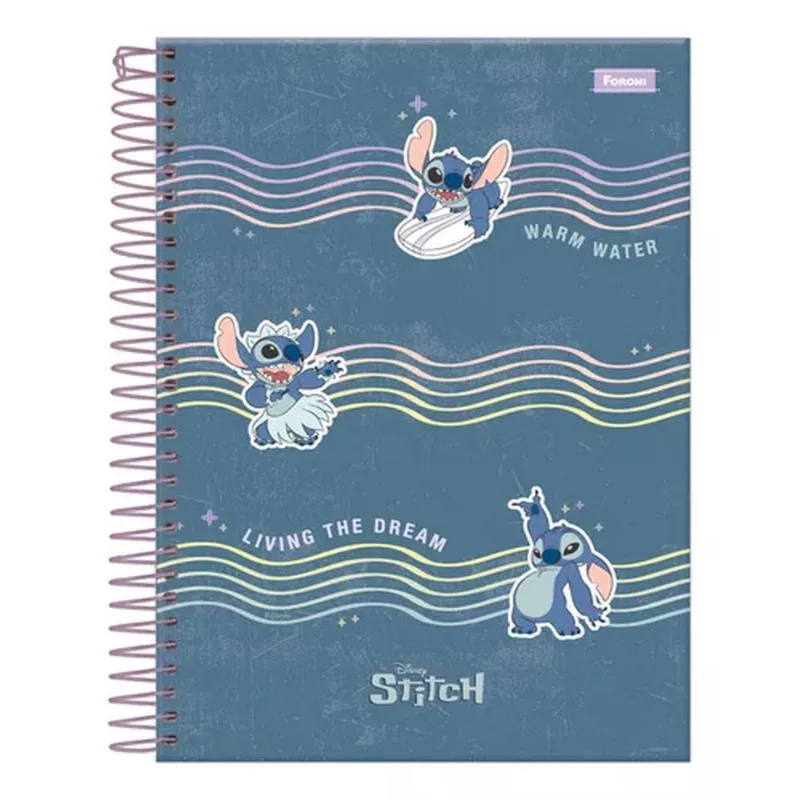 Caderno Colegial 10 Matérias 160 Folhas Stitch Capa 1-Foroni