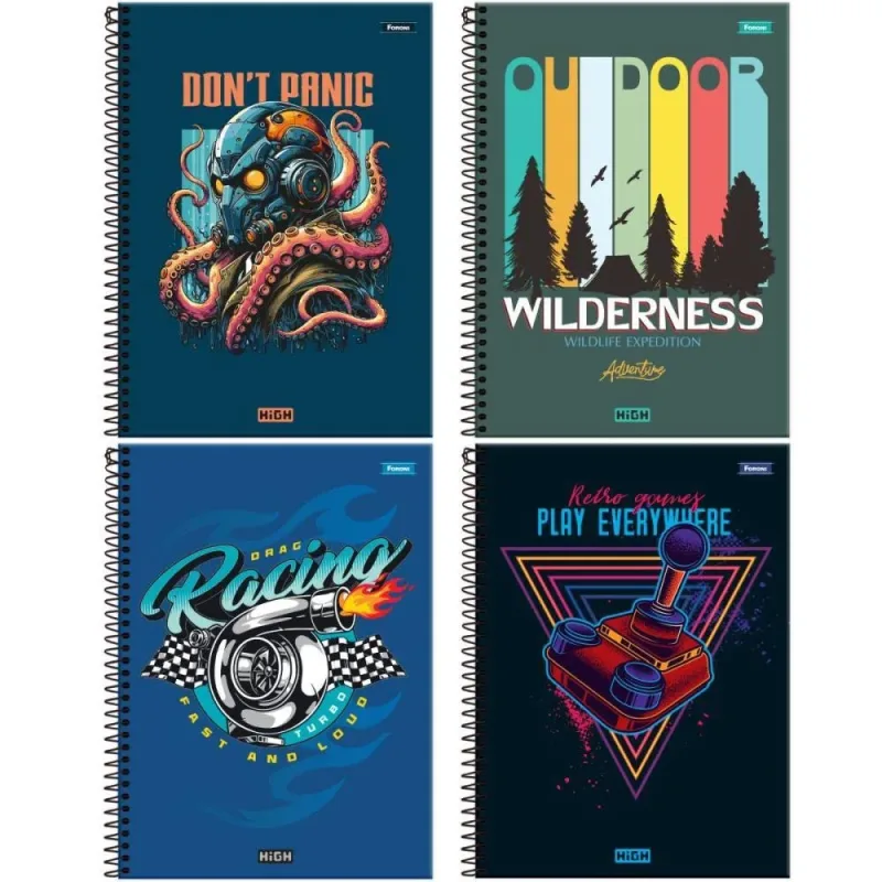 Caderno 12X1 Capa Dura HIGH Masculino 192F PCT.C/04