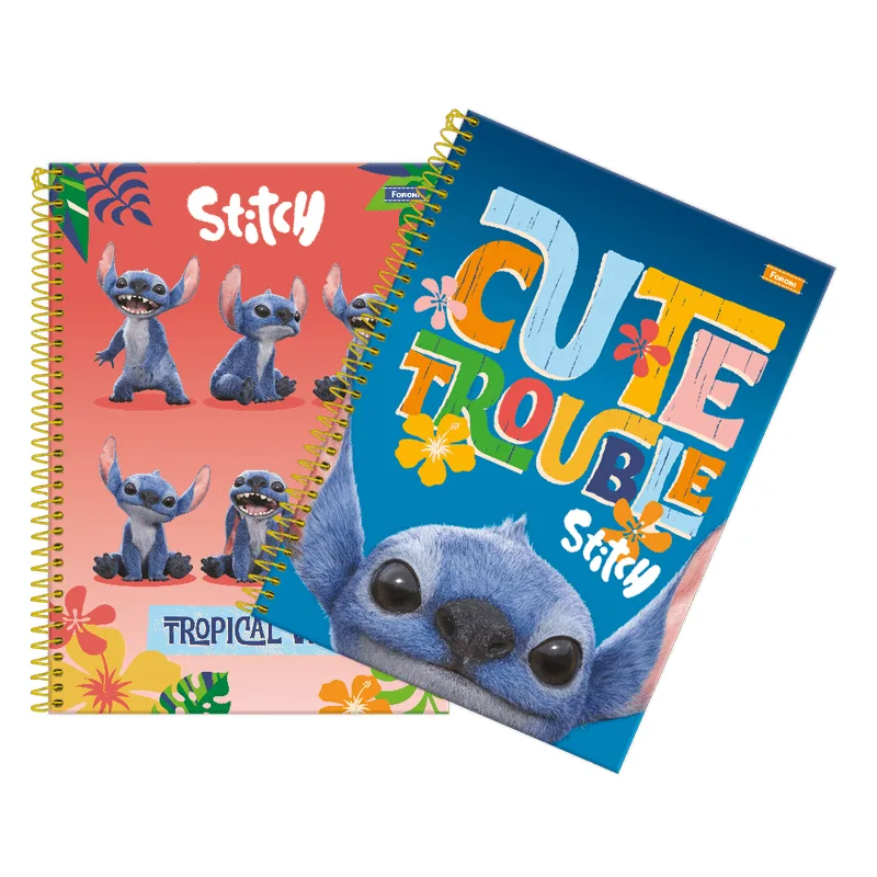 Caderno Universitário Foroni Stitch Capa Dura 10 Matérias Com 160 Folhas