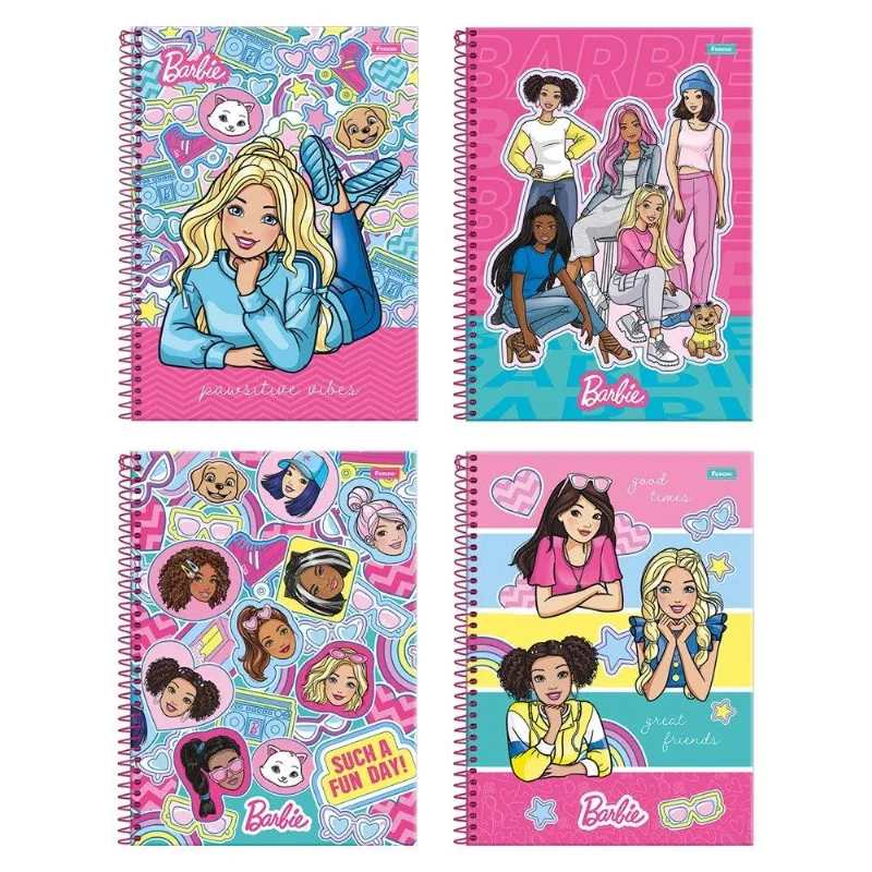 Caderno Espiral Universitario Capa Dura 01m Foroni Barbie Fit 4x80fls