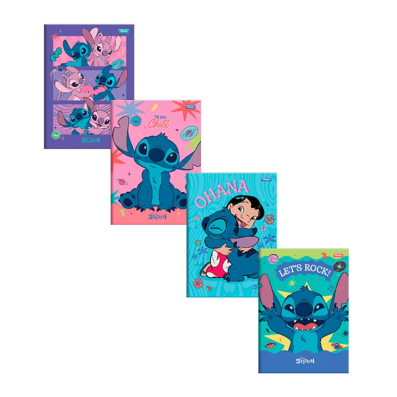 Caderno Foroni Stitch Capa Dura Brochura 1 Matéria com 80 Folhas