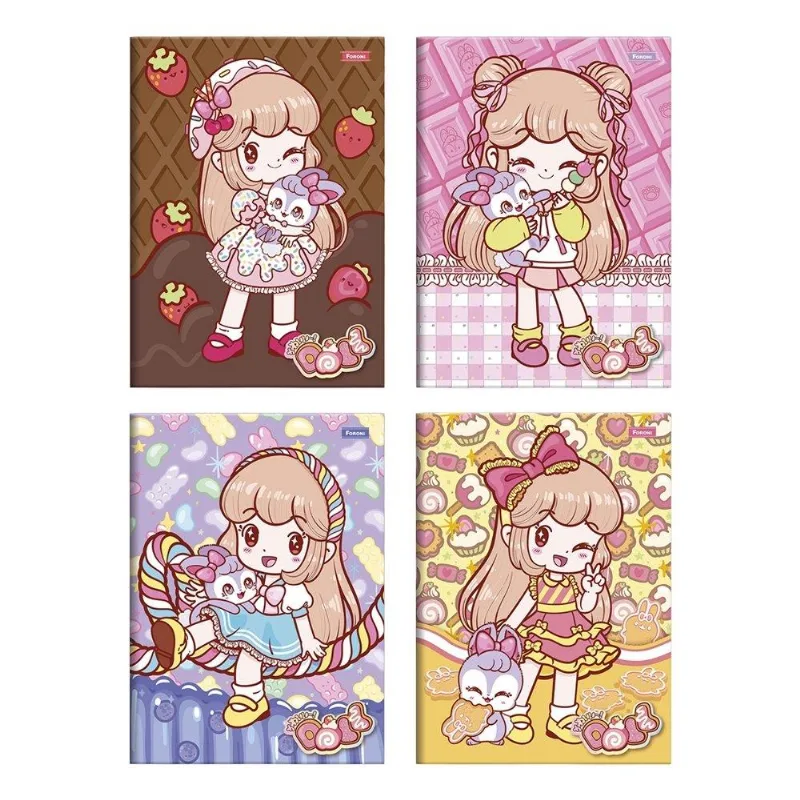 Caderno Costurado Foroni 1/4 Capa Dura Doll 80 Folhas - Embalagem Com 5 Unidades