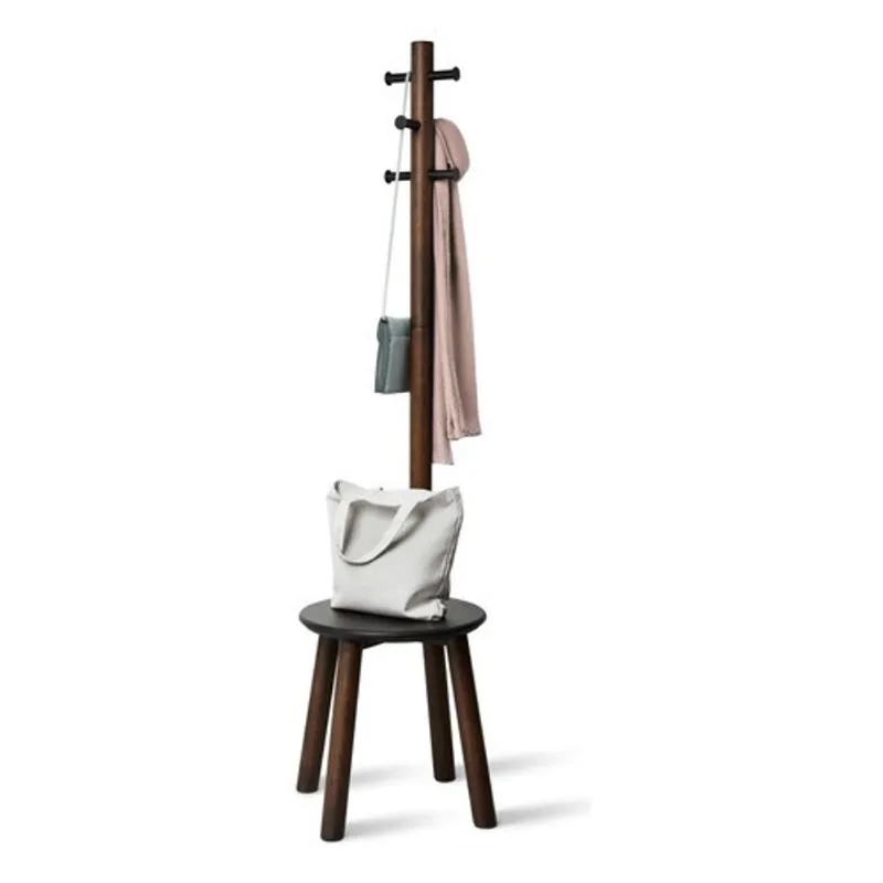 Cabideiro Madeira 2 Em 1 Com Mesa Banco Suporte 165x50x50cm