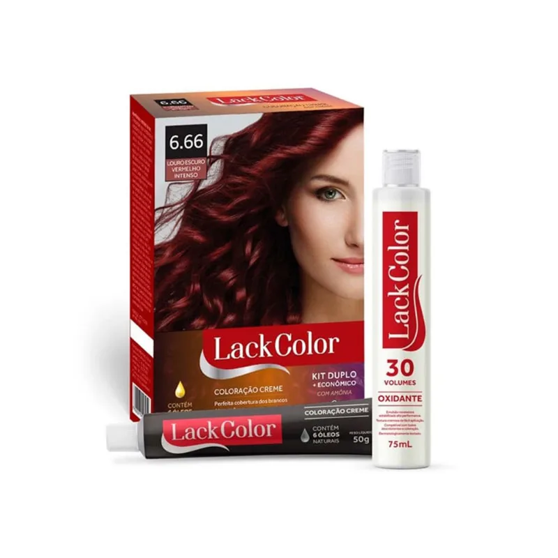 Kit Duplo Tintura Lack Color Creme 6.66 Louro Escuro Vermelho Intenso