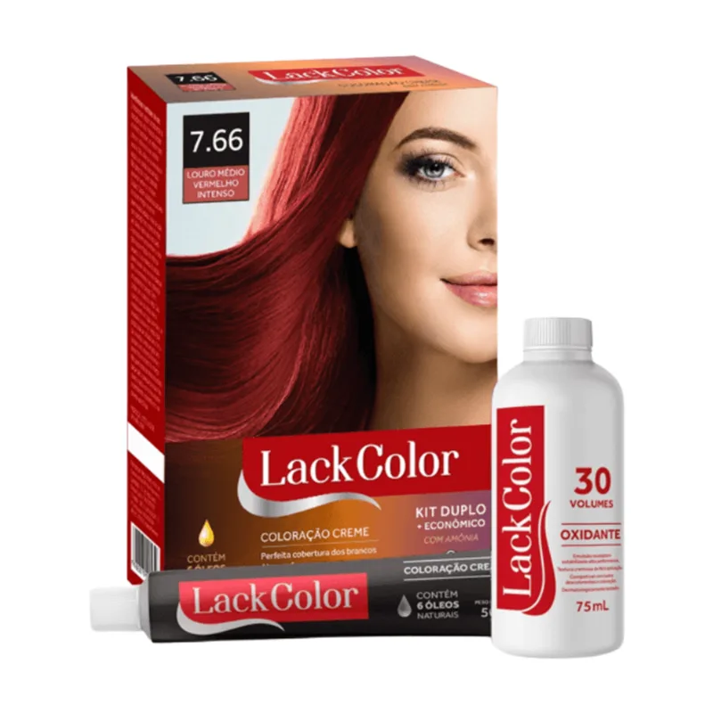 Kit Duplo Tintura Lack Color Creme 7.66 Louro Médio Vermelho Intenso