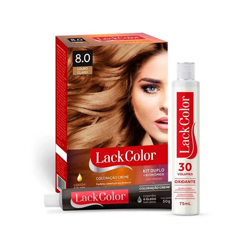 Kit Duplo Tintura Lack Color Creme 8.0 Louro Claro