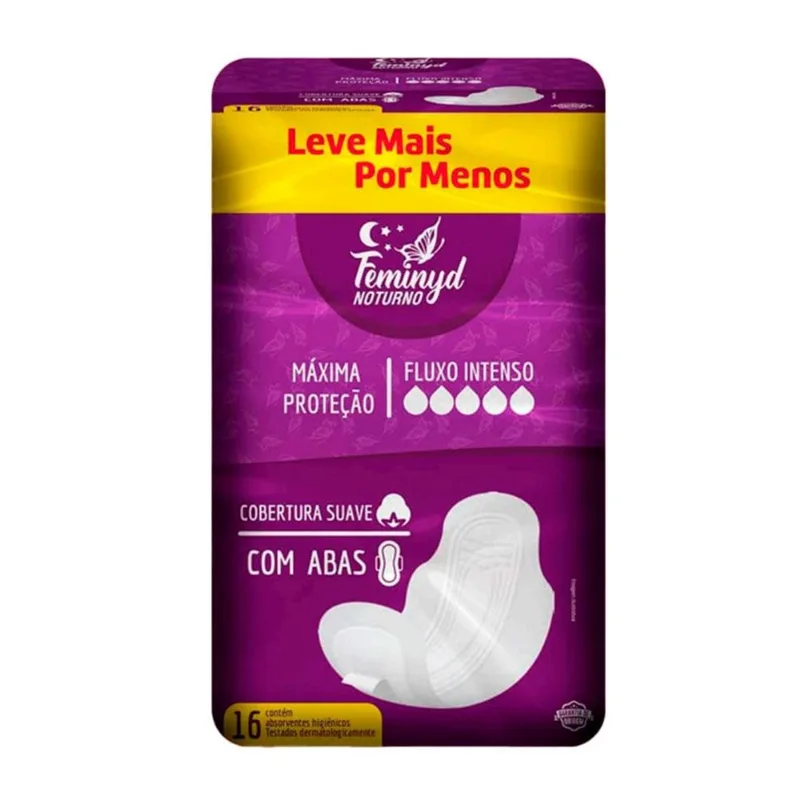 Absorvente Feminyd Noturno Fluxo Intenso Com Abas 16 Unidades