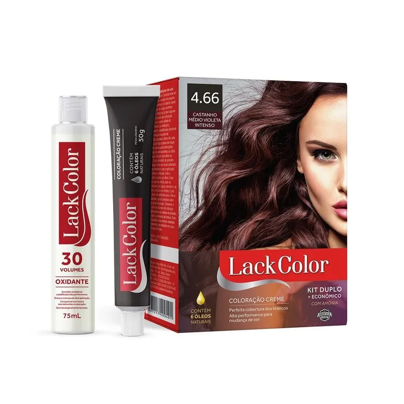 Tintura Lack Color Kit 4.66 Castanho Médio Violeta Intenso 6 Oléos Naturais