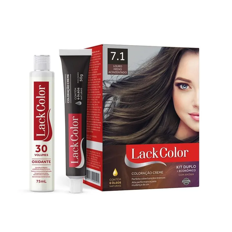 Tintura Lack Color Kit 7.1 Loiro Médio Acinzentado 6 Oléos Naturais
