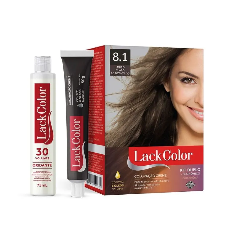 Tintura Lack Color Kit 8.1 Louro Claro Acinzentado 6 Oléos Naturais