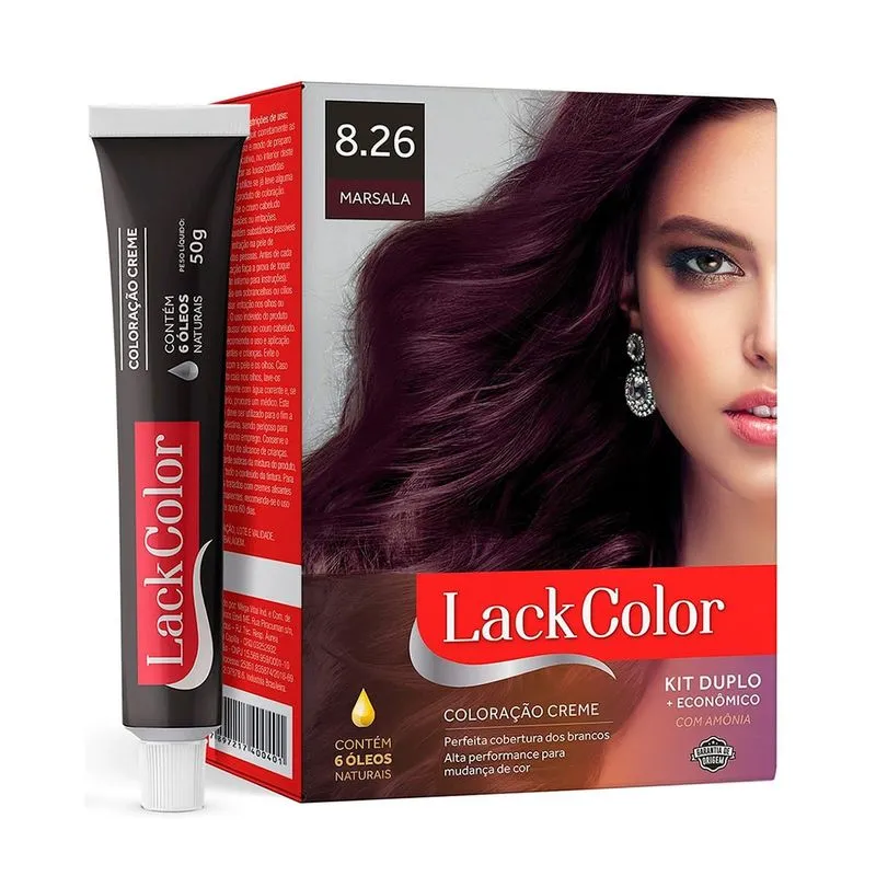 Tintura Lack Color Kit 8.26 Marsala 6 Oléos Naturais