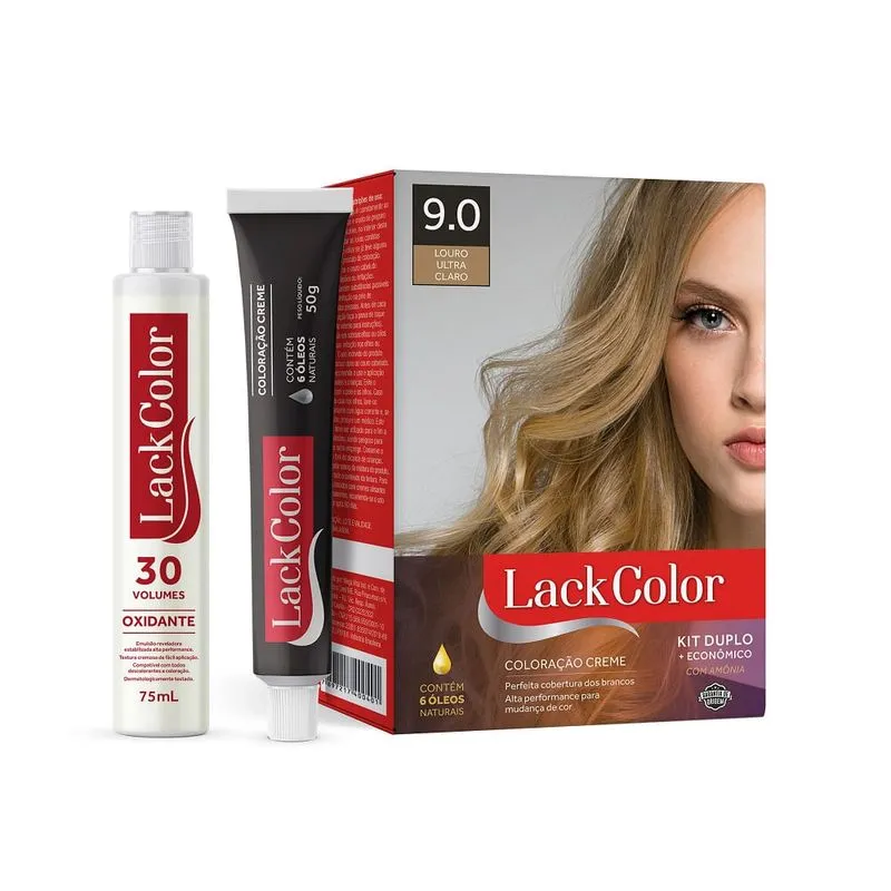 Tintura Lack Color Kit 9.0 Louro Ultra Claro 6 Oléos Naturais