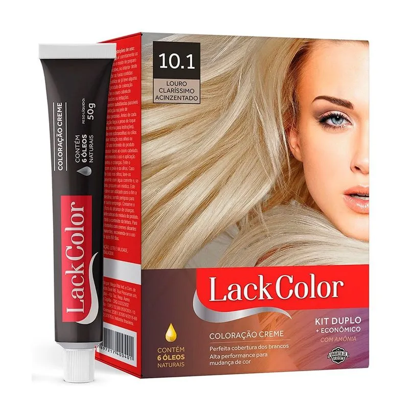 Tintura Lack Color Kit 10.1 Louro Claríssimo Acinzentado 6 Oléos Naturais