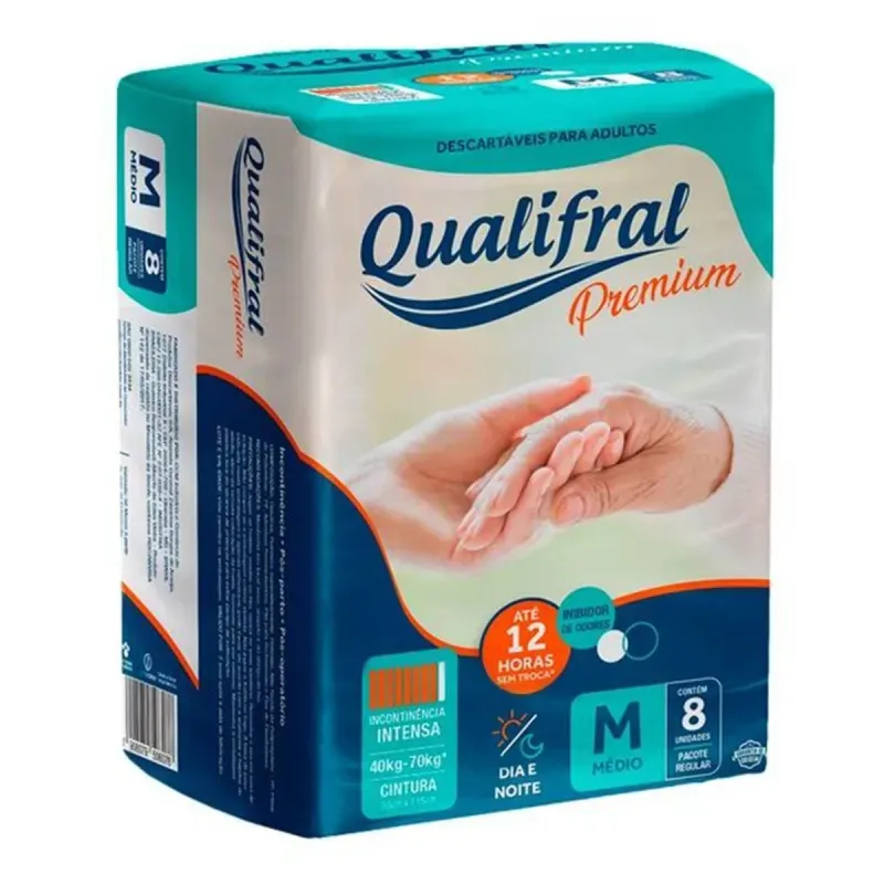 Fralda Geriátrica Tamanho M com 8 Unidades Qualifral Premium