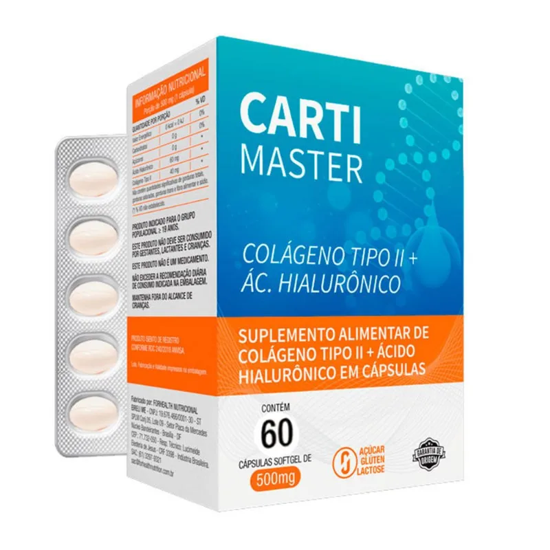 Suplemento Alimentar Carti Master Colágeno Tipo II + Ácido Hialurônico 60 Cápsulas Softgel