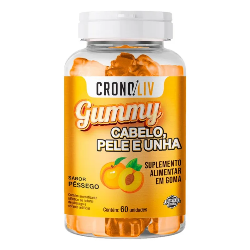 Suplemento Alimentar Cronoliv Gummy Cabelo, Pele e Unha Sabor Pêssego 60 Gomas