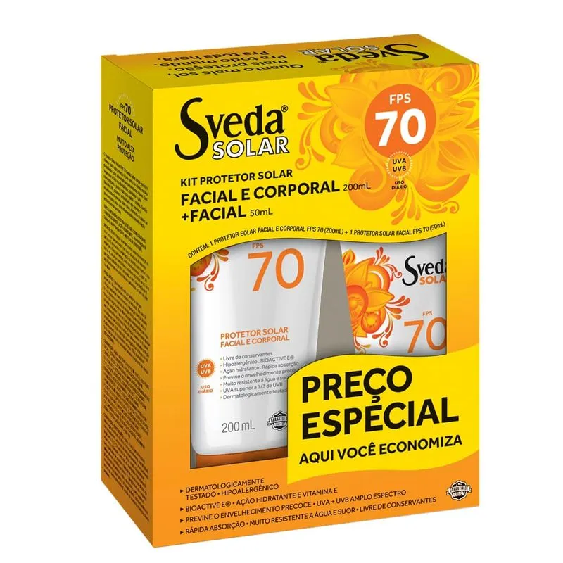 Kit Sveda Com Protetor Solar Facial Fps70 50ml + Protetor Corporal Fps70 200ml