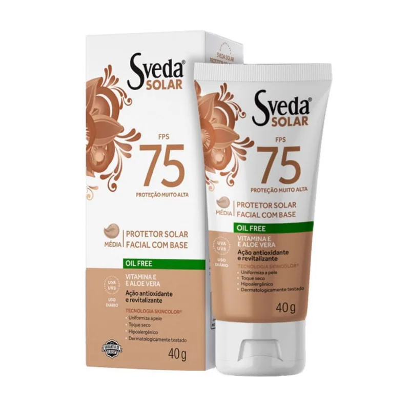 Protetor Solar Facial Sveda Solar FPS75 Oil Free Cor Média 40g