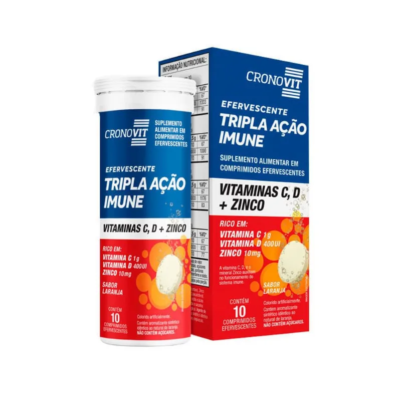 Suplemento Alimentar Tripla Ação Imune Cronovit Sabor Laranja 10 Comprimidos Efervescentes